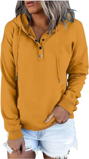 Womens Casual Button Down Hoodie Sweatshirts Fall Fashion 2023 Outfits Long Sleeve Comfy Solid Pullover Hoodies