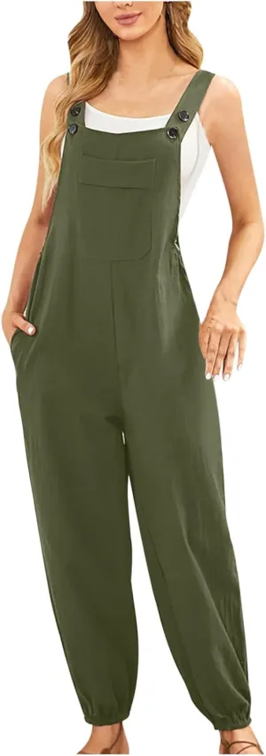 Womens Casual Sleeveless Jumpsuits 2023 Summer Outfits Bib Overall Baggy Long Harem Pants Romper With Pockets