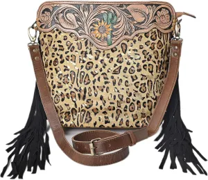 Women’s Cowhide Hairon Leather Crossbody Shoulder Bag with Strap Messenger Style Western Fringe Leather Sling Bag