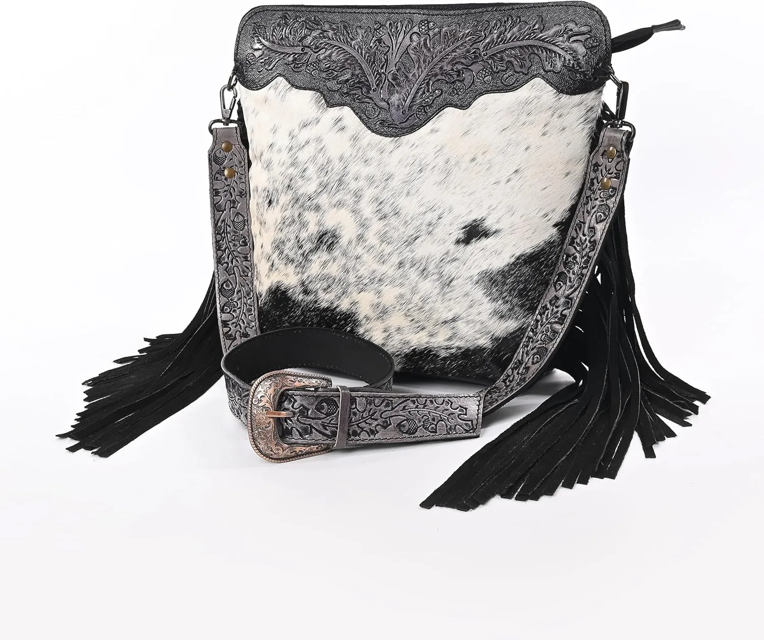 Women’s Cowhide Hairon Leather Crossbody Shoulder Bag with Strap Messenger Style Western Fringe Leather Sling Bag
