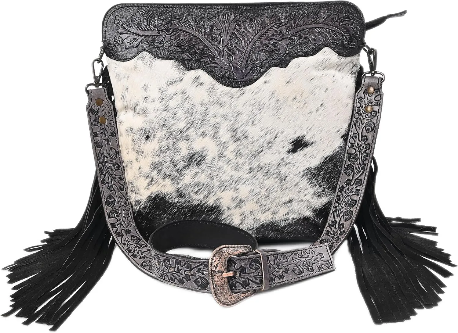 Women’s Cowhide Hairon Leather Crossbody Shoulder Bag with Strap Messenger Style Western Fringe Leather Sling Bag
