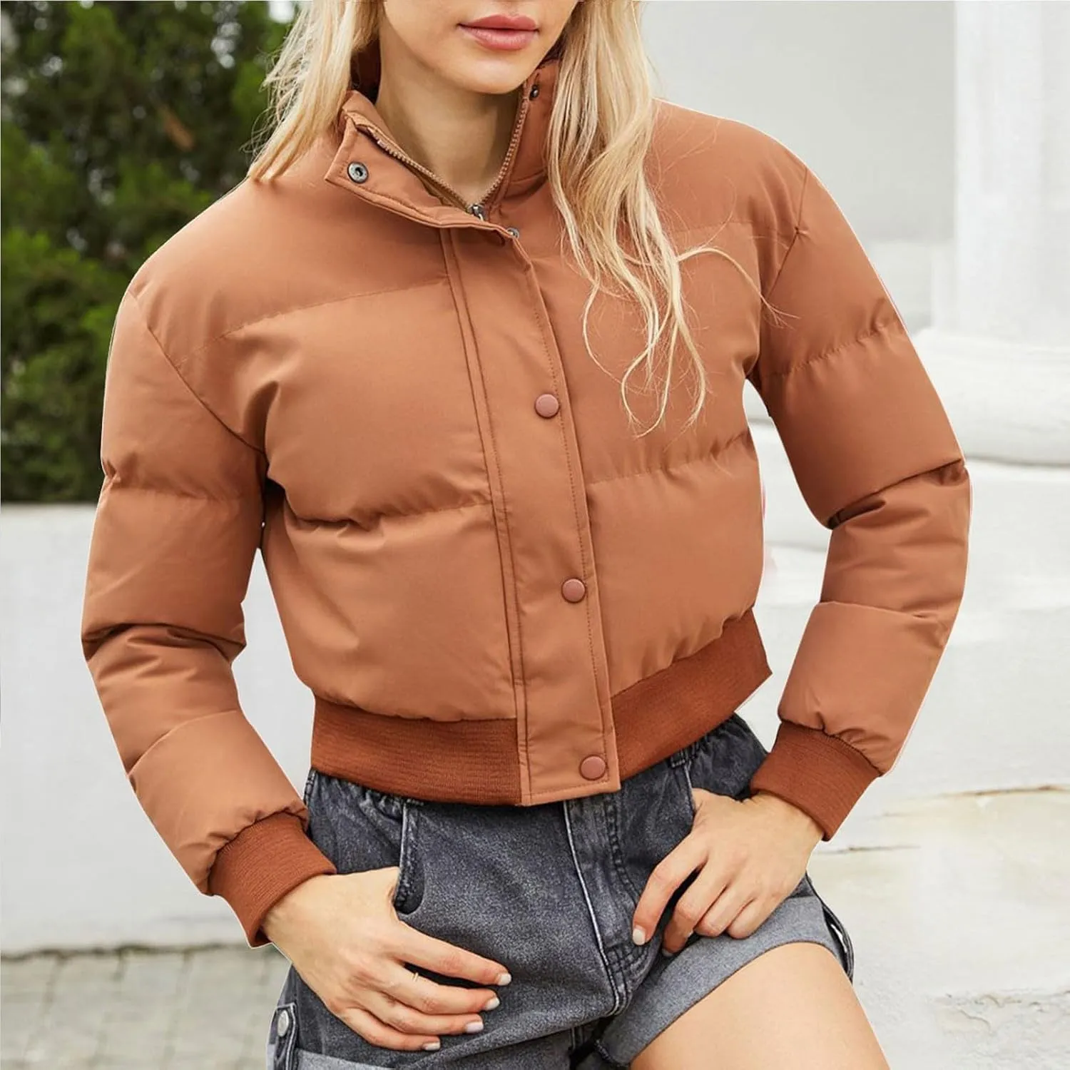 Women's Crop Puffer Vest Sleeveless Winter Casual Stand Collar Warm Padded Puffer Jacket Lightweight Y2k with Pocket