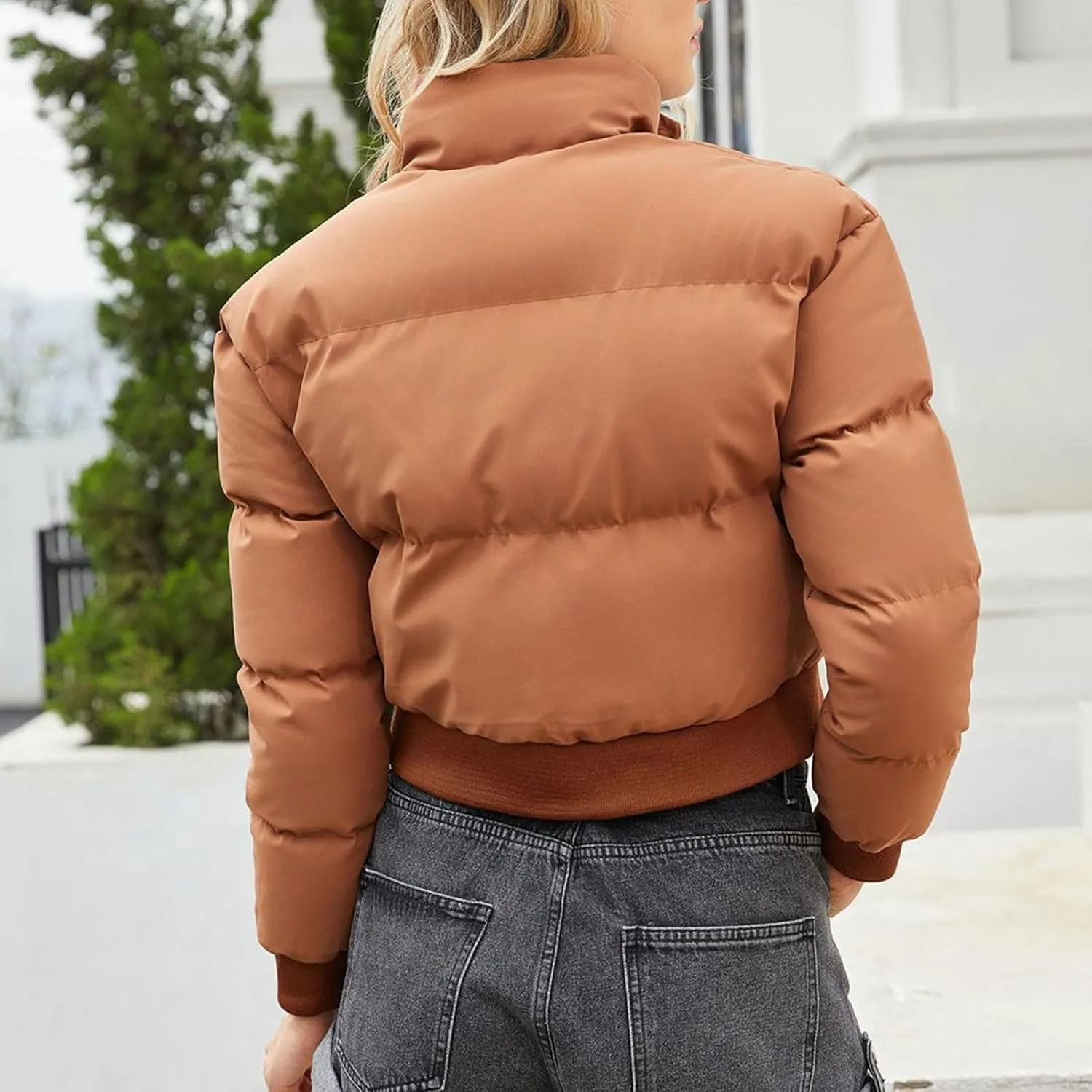 Women's Crop Puffer Vest Sleeveless Winter Casual Stand Collar Warm Padded Puffer Jacket Lightweight Y2k with Pocket