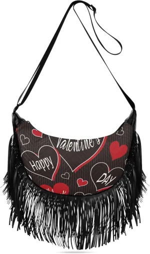 Women's Crossbody Handbags Heart Shapes and Text Fringe Tassel Cross Body Bag Shoulder Handbag