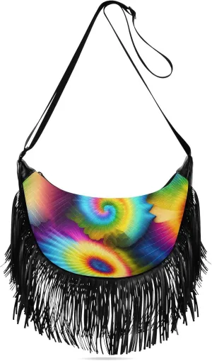 Women's Crossbody Handbags Tie Dye Rainbow Illustration Fringe Tassel Cross Body Bag Shoulder Handbag