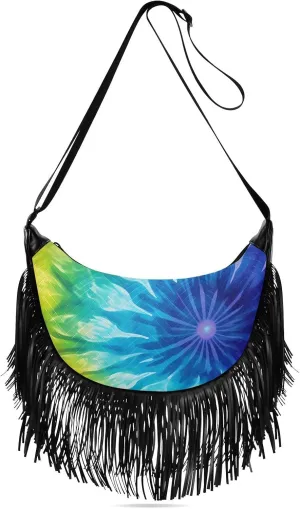 Women's Crossbody Handbags Tie Dye Style Rainbow Fringe Tassel Cross Body Bag Shoulder Handbag