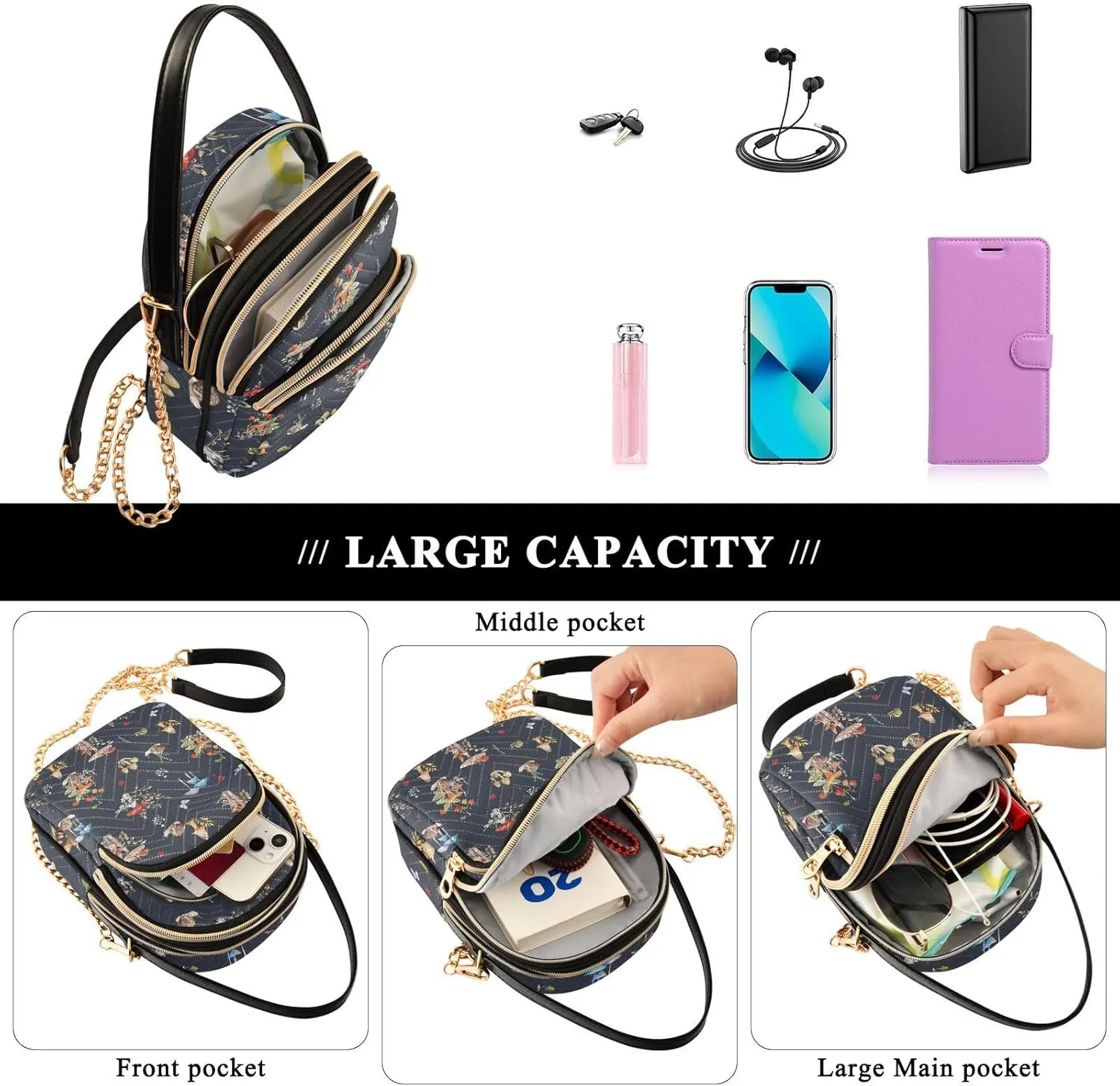 Women's Crossbody Handbags with Zipper Casual Leather Small Travel Purses Crossbody Bags for Ladies