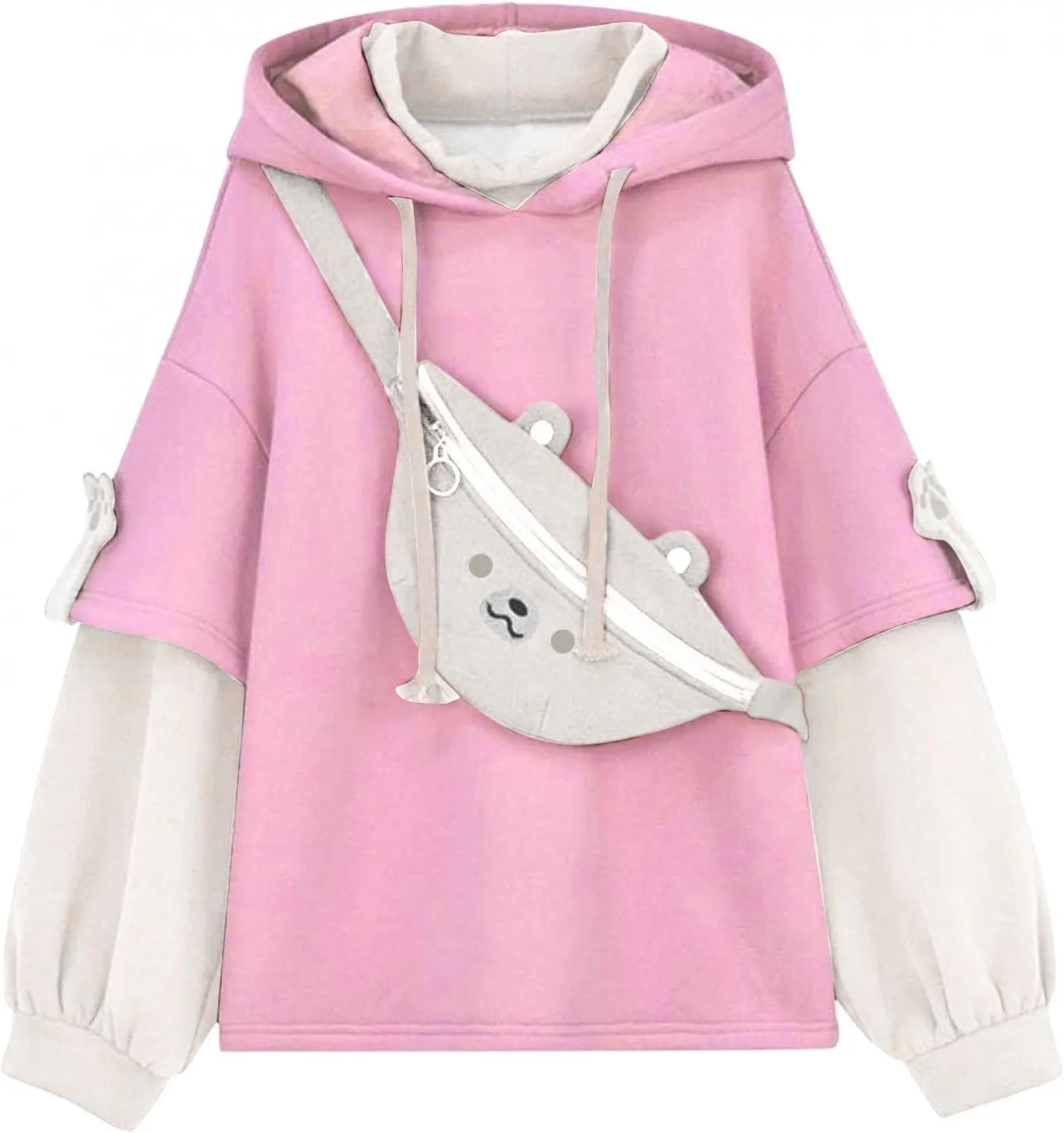 Women's Cute Hoodie for Teen Girl Brown Bear Tops Sweatshirt Splicing Hooded Shirt Personality Bag Hoodies
