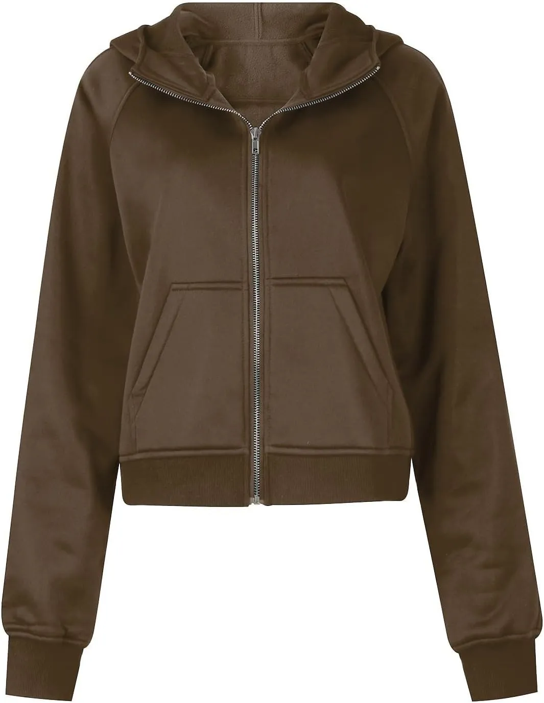 Women's Fashion Hoodies & Sweatshirts Casual Long Sleeve y2k Clothes Full Zip Up Cropped Hoodie Jacket With Pockets