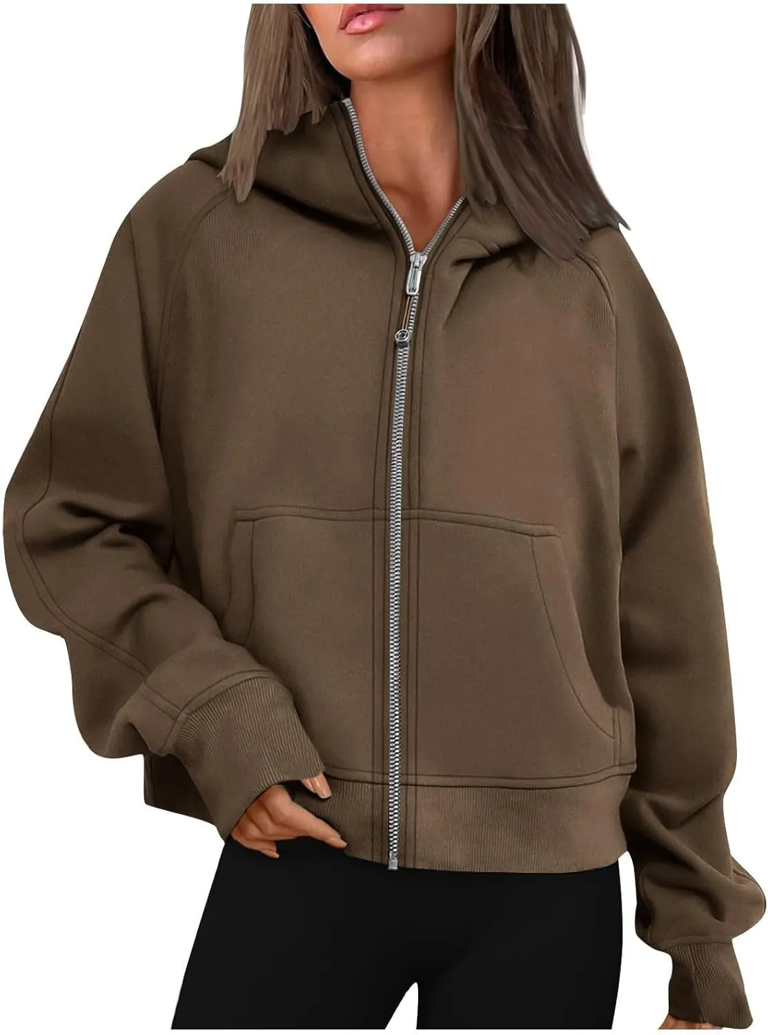 Women's Fashion Hoodies & Sweatshirts Casual Long Sleeve y2k Clothes Full Zip Up Cropped Hoodie Jacket With Pockets