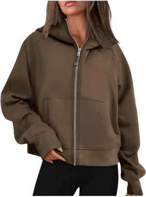 Women's Fashion Hoodies & Sweatshirts Casual Long Sleeve y2k Clothes Full Zip Up Cropped Hoodie Jacket With Pockets