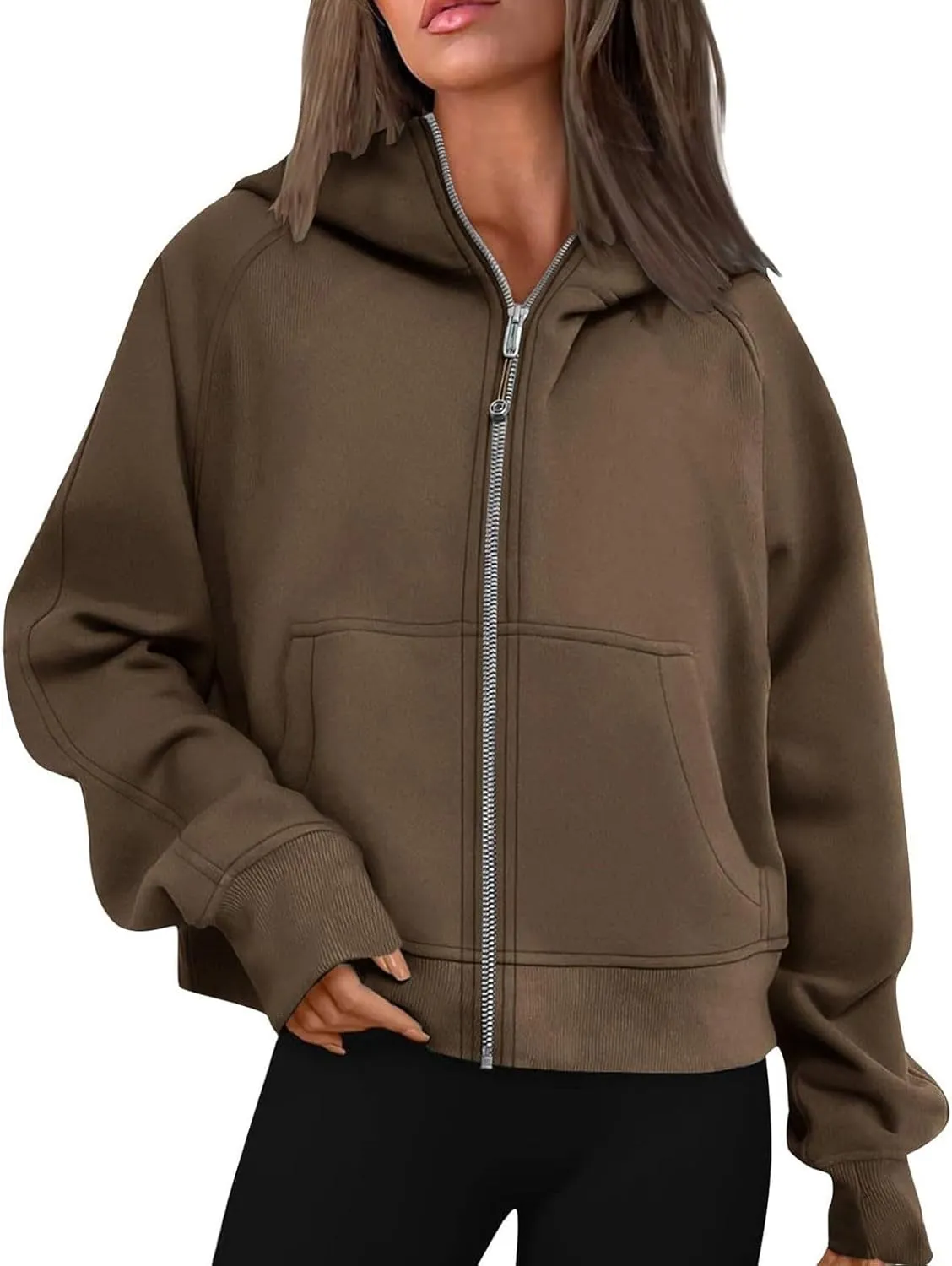 Women's Fashion Hoodies & Sweatshirts Casual Long Sleeve y2k Clothes Full Zip Up Cropped Hoodie Jacket With Pockets