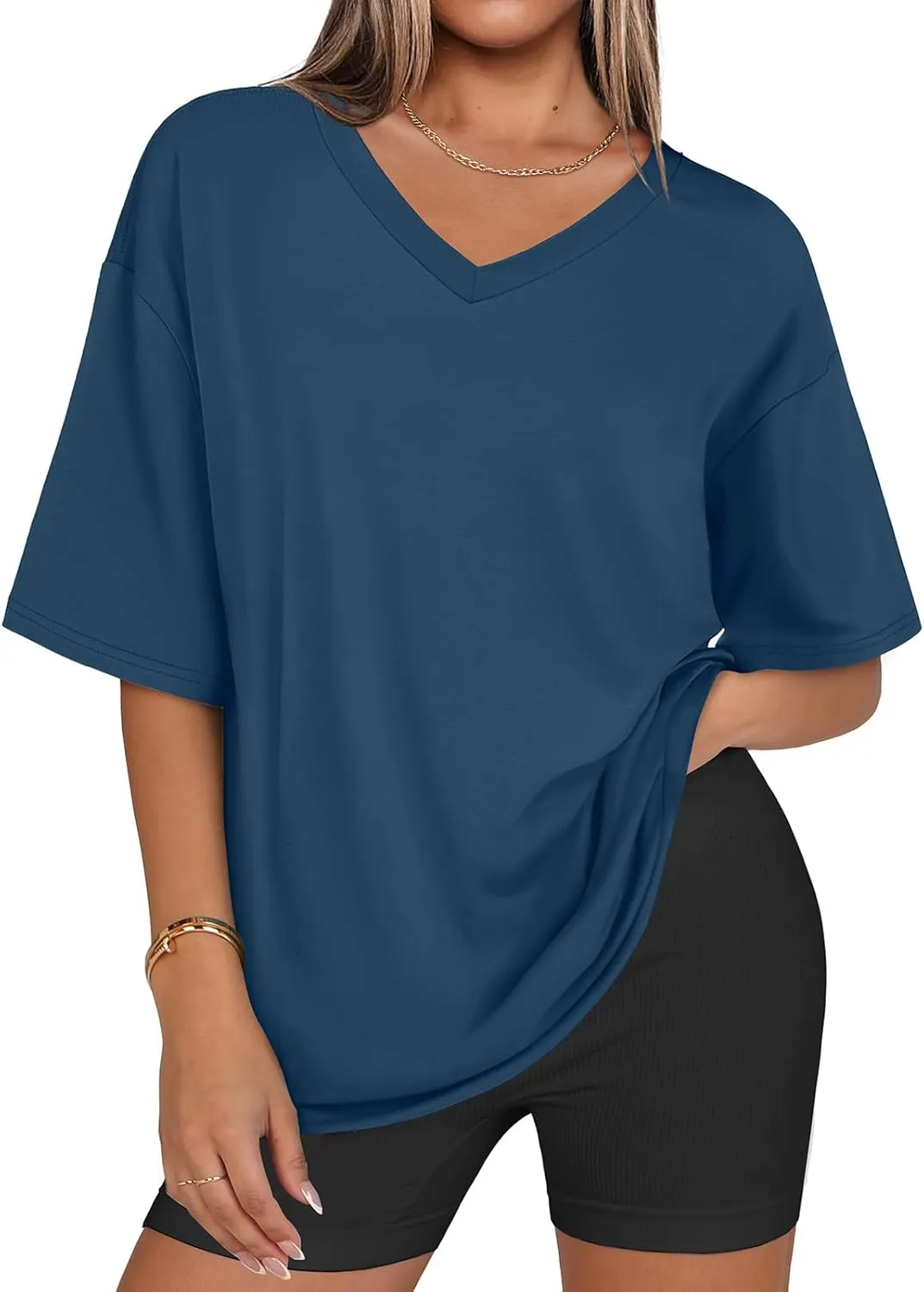 Womens Fashion Workout T Shirts Athletic Oversized Tops Summer Trendy Clothes Short Sleeve V Neck Tunic 2025