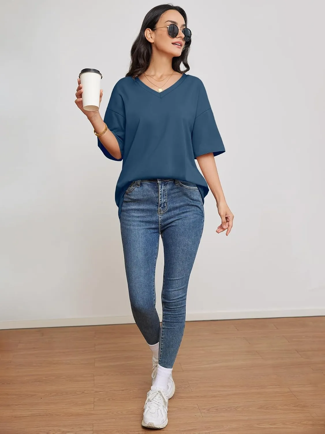 Womens Fashion Workout T Shirts Athletic Oversized Tops Summer Trendy Clothes Short Sleeve V Neck Tunic 2025