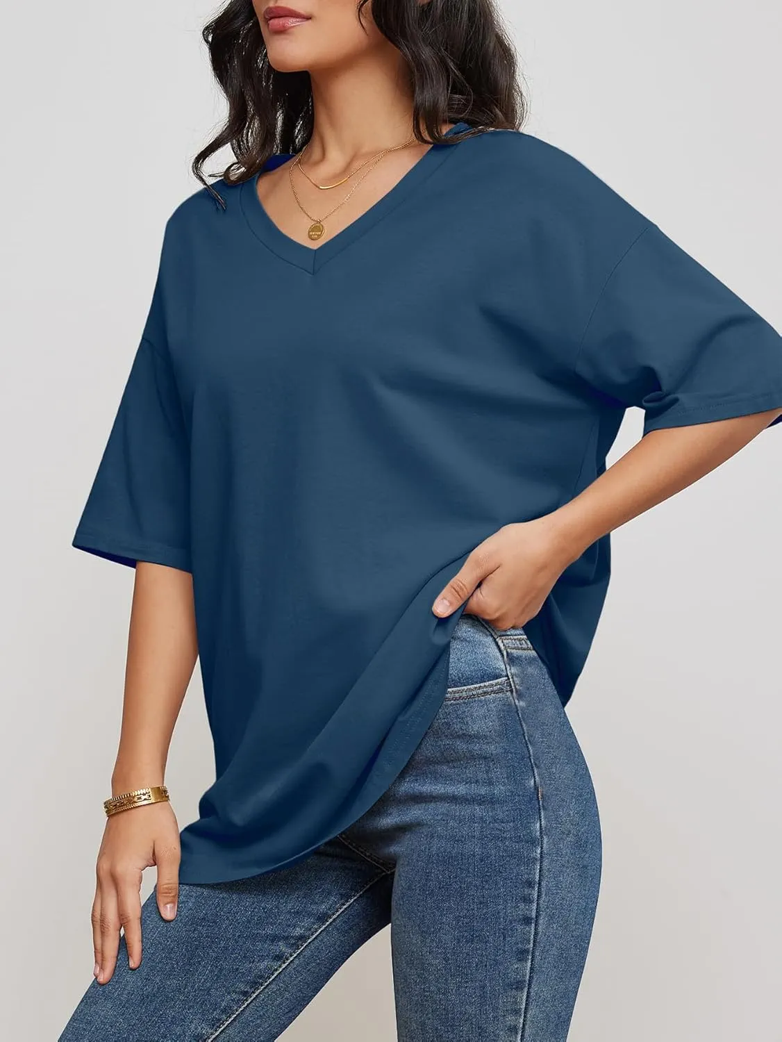 Womens Fashion Workout T Shirts Athletic Oversized Tops Summer Trendy Clothes Short Sleeve V Neck Tunic 2025