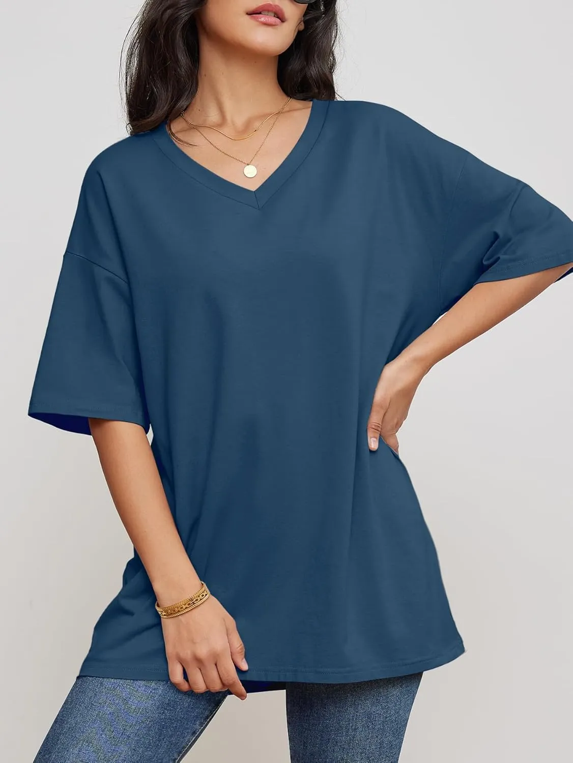 Womens Fashion Workout T Shirts Athletic Oversized Tops Summer Trendy Clothes Short Sleeve V Neck Tunic 2025