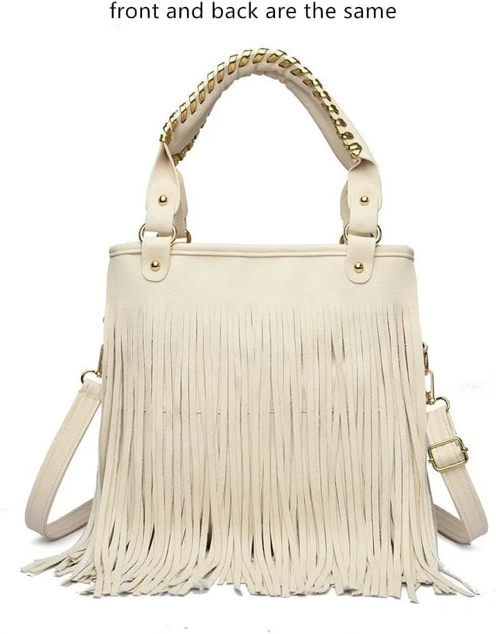 Women's Faux Leather Western Fringe Purse Tassel Hobo Tote Bag