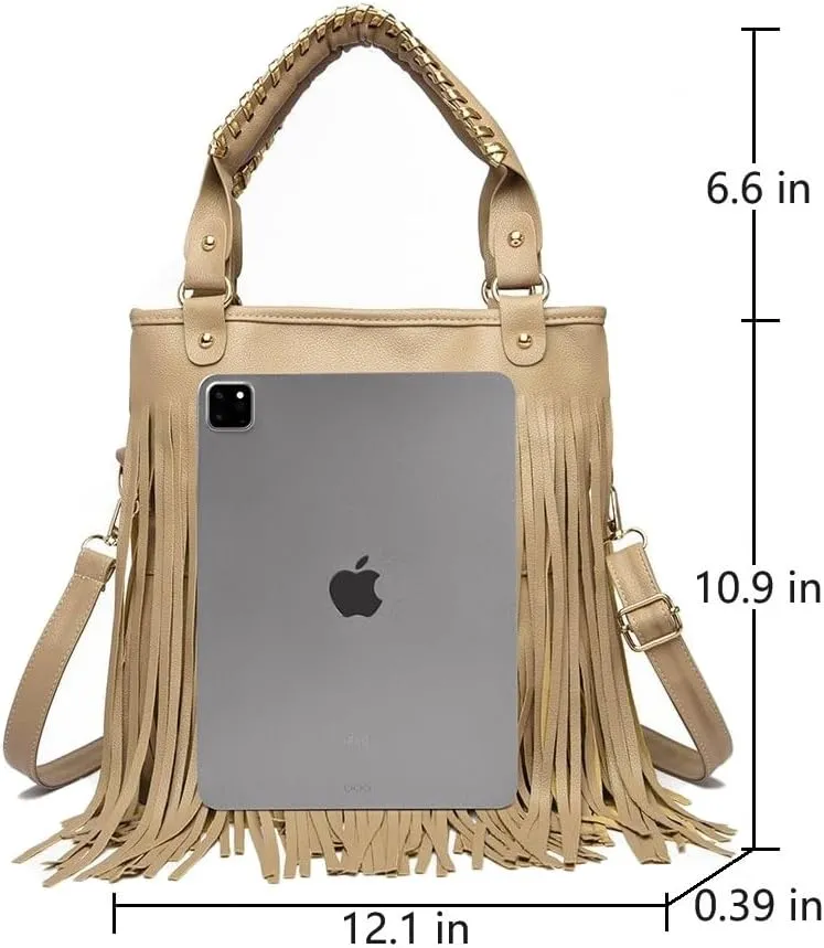 Women's Faux Leather Western Fringe Purse Tassel Hobo Tote Bag