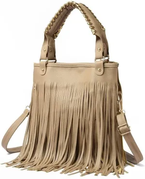 Women's Faux Leather Western Fringe Purse Tassel Hobo Tote Bag