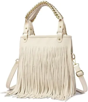 Women's Faux Leather Western Fringe Purse Tassel Hobo Tote Bag