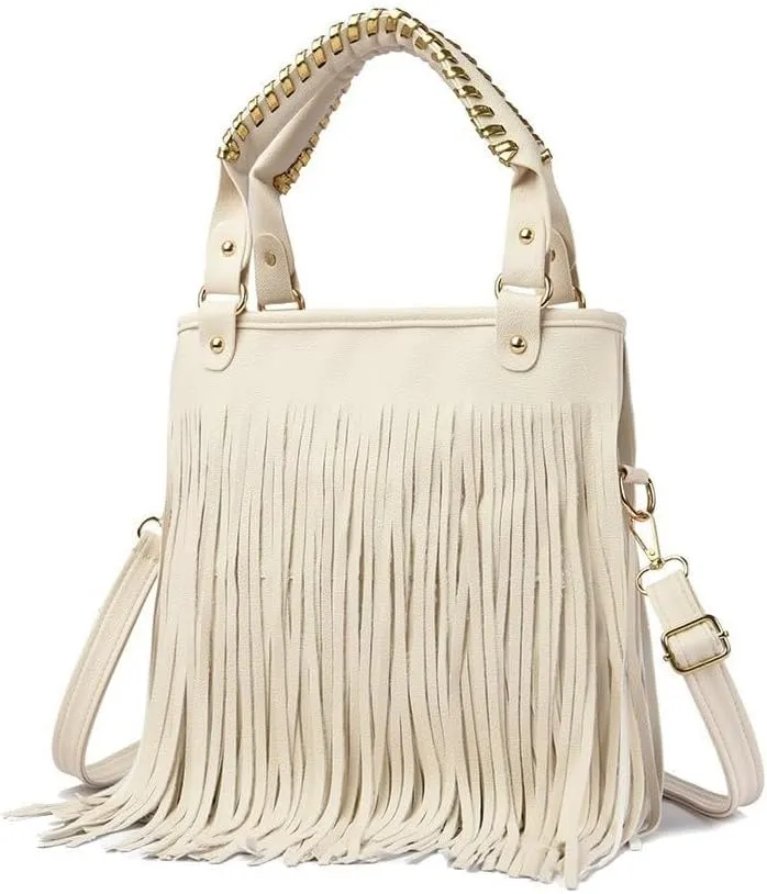 Women's Faux Leather Western Fringe Purse Tassel Hobo Tote Bag