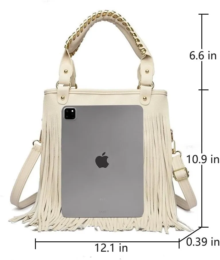 Women's Faux Leather Western Fringe Purse Tassel Hobo Tote Bag