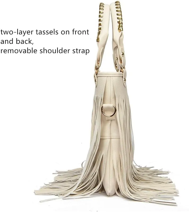 Women's Faux Leather Western Fringe Purse Tassel Hobo Tote Bag
