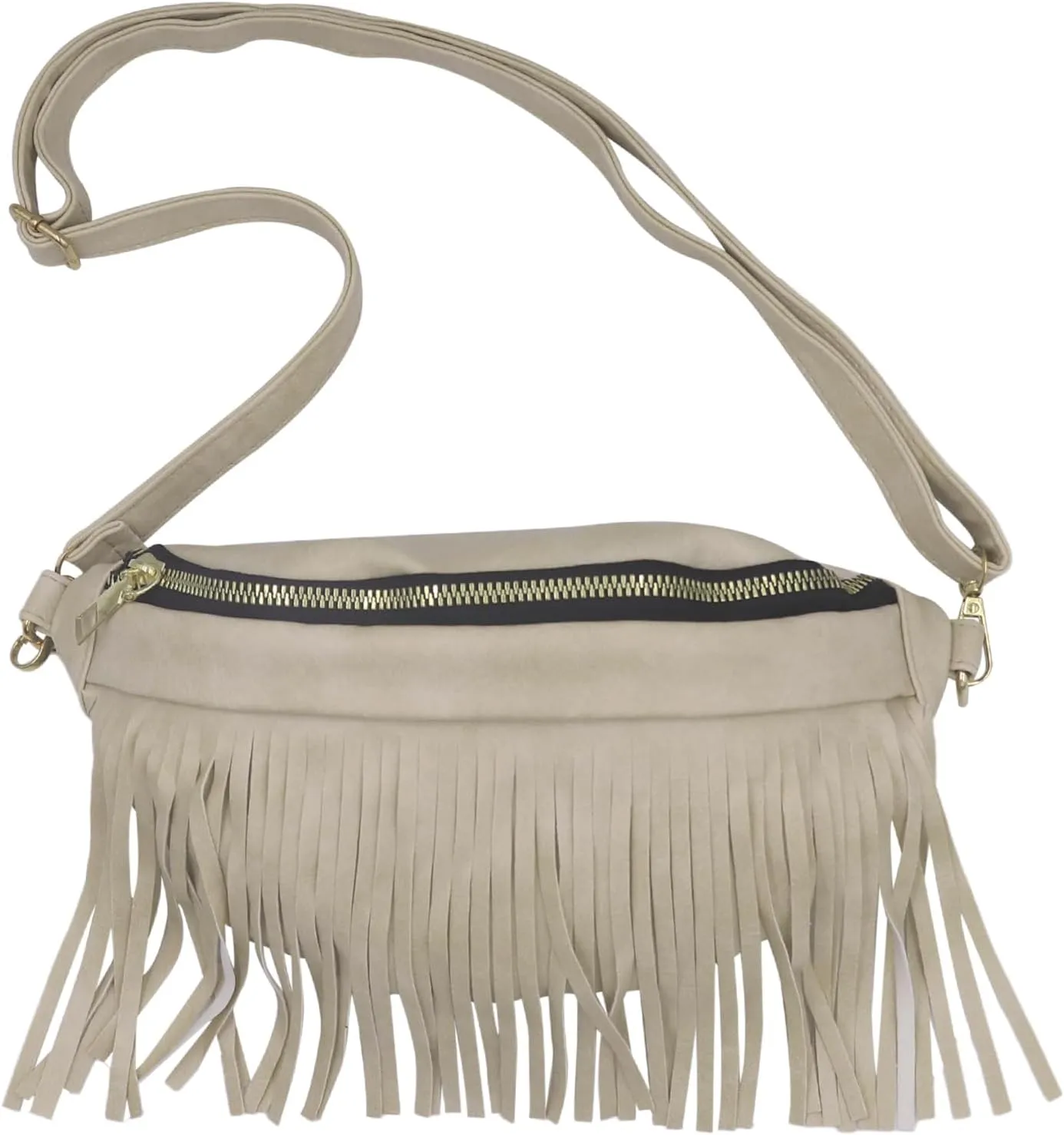Women's Fringe Chest Fanny Crossbody Shoulder Bag - Black Belt Travel Pouch