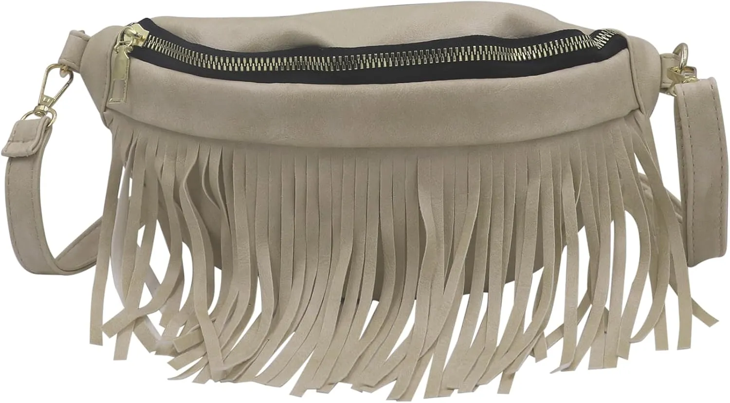Women's Fringe Chest Fanny Crossbody Shoulder Bag - Black Belt Travel Pouch