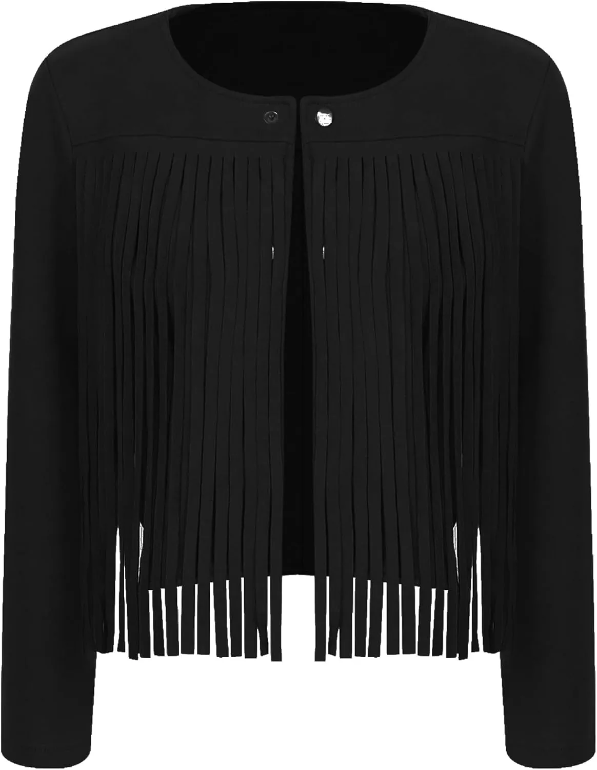Women's Fringe Jacket Western Cowgirl Faux Suede Leather Jacket Tassel Crop Moto Top Outerwear