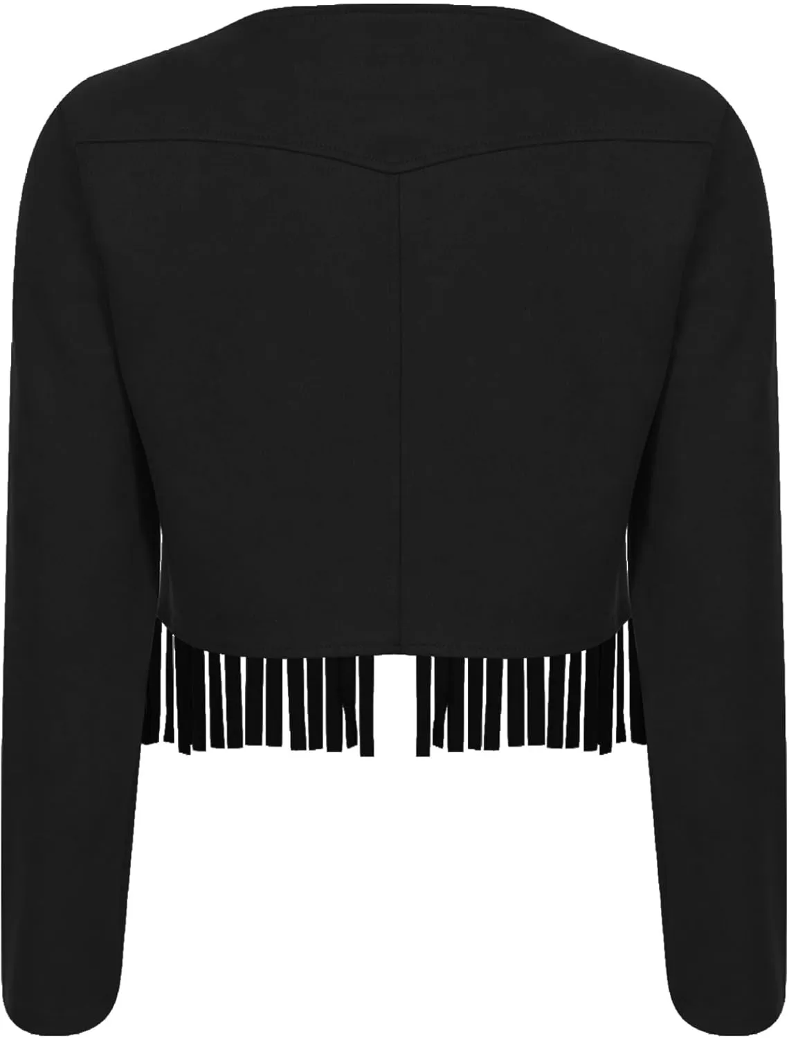 Women's Fringe Jacket Western Cowgirl Faux Suede Leather Jacket Tassel Crop Moto Top Outerwear