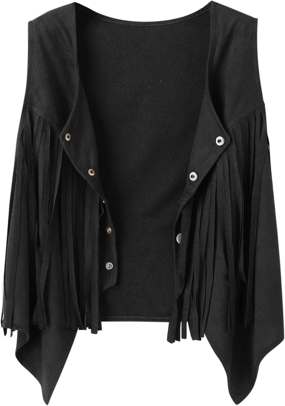 Womens Fringe Vest Crop Top 70s Hippie Sleeveless Cowgirl Western Faux Suede Tassel Leather Jacket Outerwear