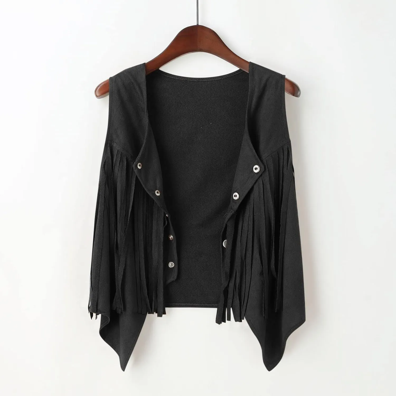 Womens Fringe Vest Crop Top 70s Hippie Sleeveless Cowgirl Western Faux Suede Tassel Leather Jacket Outerwear