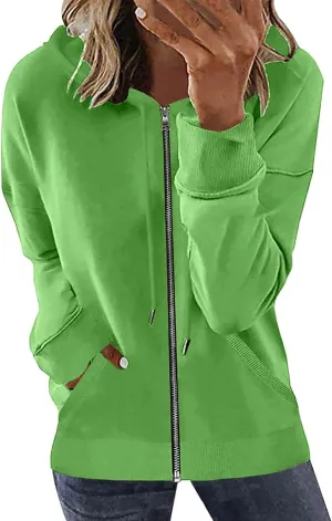 Womens Full Zip Up Hoodie Jacket Long Sleeve Hooded Sweatshirts With Pockets Fall Fashion 2023 Outfits