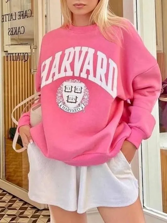 Womens Graphic Sweatshirts Oversize Crewneck Sweatshirt Long Sleeve Drop Shoulder Fleece Pullover