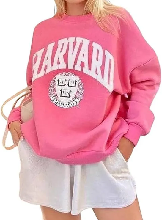 Womens Graphic Sweatshirts Oversize Crewneck Sweatshirt Long Sleeve Drop Shoulder Fleece Pullover