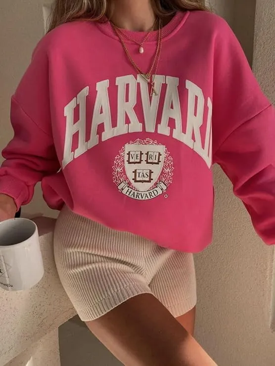 Womens Graphic Sweatshirts Oversize Crewneck Sweatshirt Long Sleeve Drop Shoulder Fleece Pullover