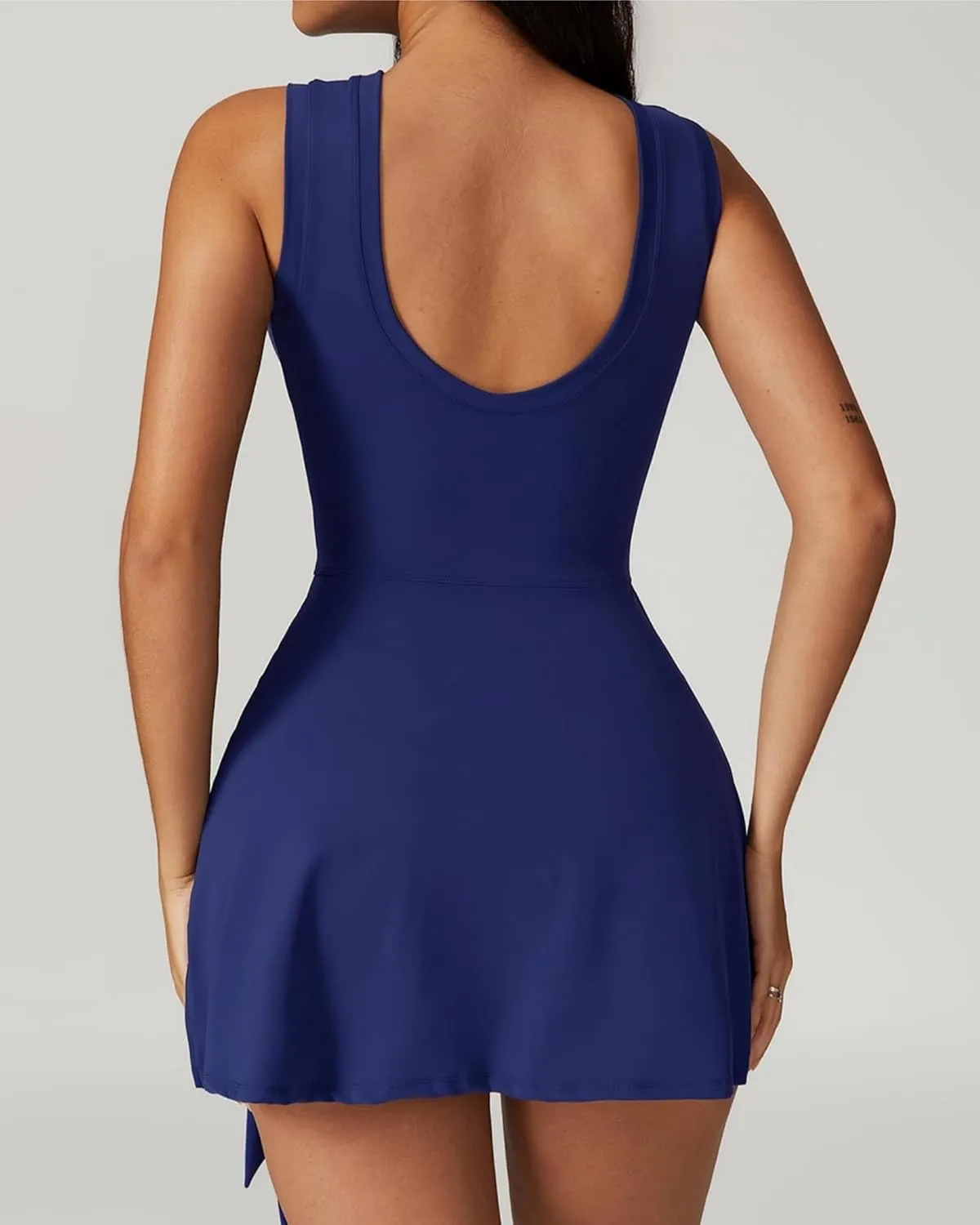 Women’s High Neck Tennis Dress with Built-in Shorts Sleeveless Wrap Skirt Romper Workout Athletic Dress Yoga Golf Casual