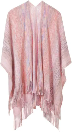 Women's Knit Shawl Wraps, Knitted Poncho Cape Open Front Cardigan Sweater with Tassel for Spring Fall Winter