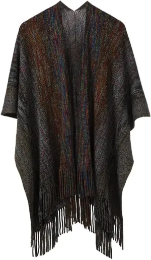 Women's Knit Shawl Wraps, Knitted Poncho Cape Open Front Cardigan Sweater with Tassel for Spring Fall Winter