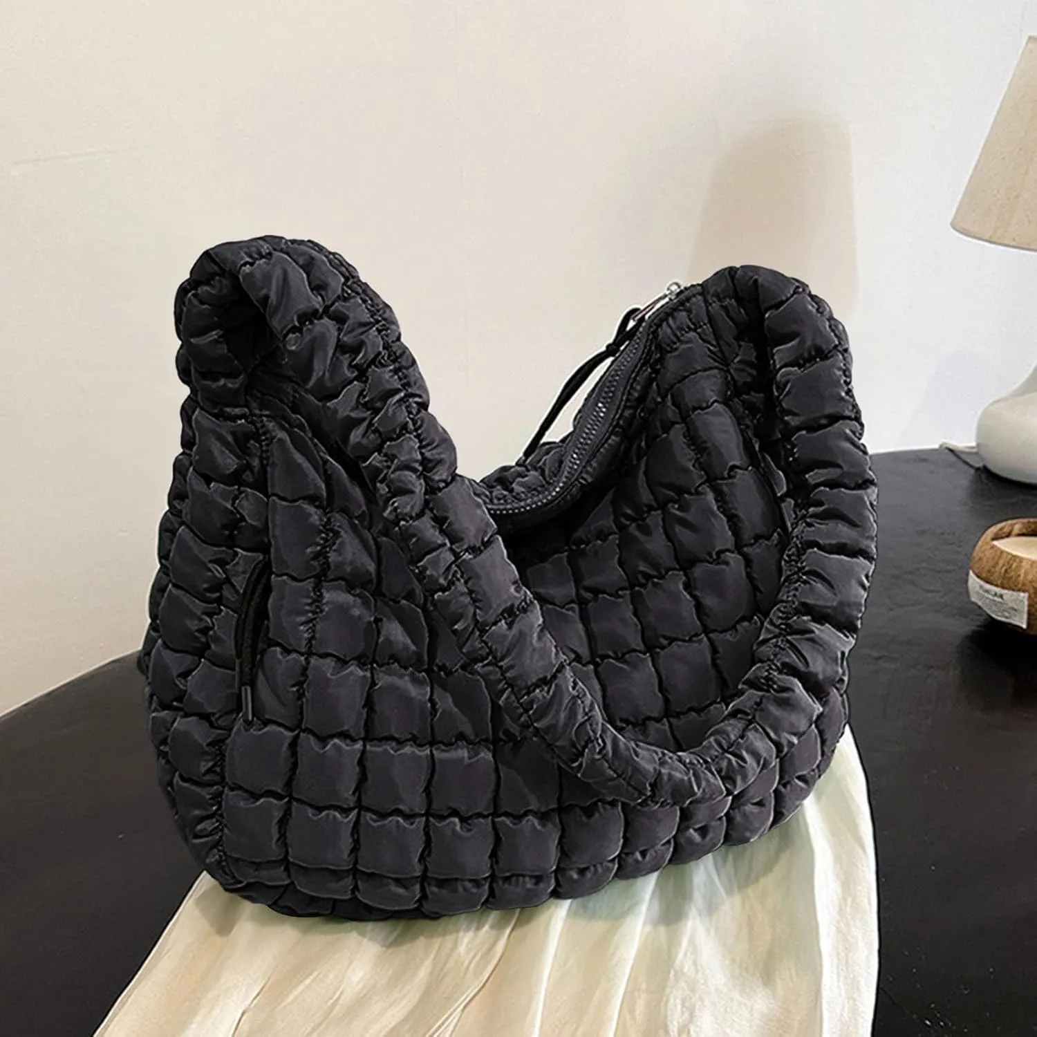 Womens Lightweight Quilted Carryall Gym Bag Soft Puffer Tote Bag Big Capacity Hobo Purse Beach Handbag