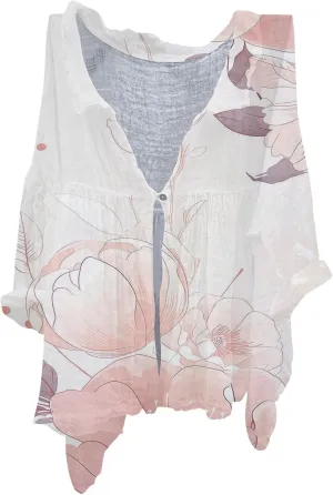 Women's Linen Blouse Women's Floral Butterfly Print Natural Autumn Fragrant Office Drop Shoulder Blouse Long Sleeve