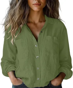 Women's Linen Blouse Women's Floral Butterfly Print Natural Autumn Fragrant Office Drop Shoulder Blouse Long Sleeve