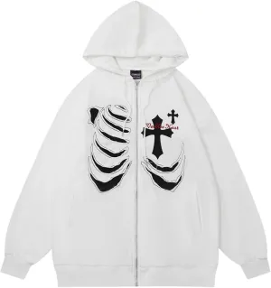 Womens Men Y2K Zip Up Sweatshirt Hoodies Cross Graphic Hood Long Sleeve 90S E-Girl Vintage Retro Harajuku Streetwear