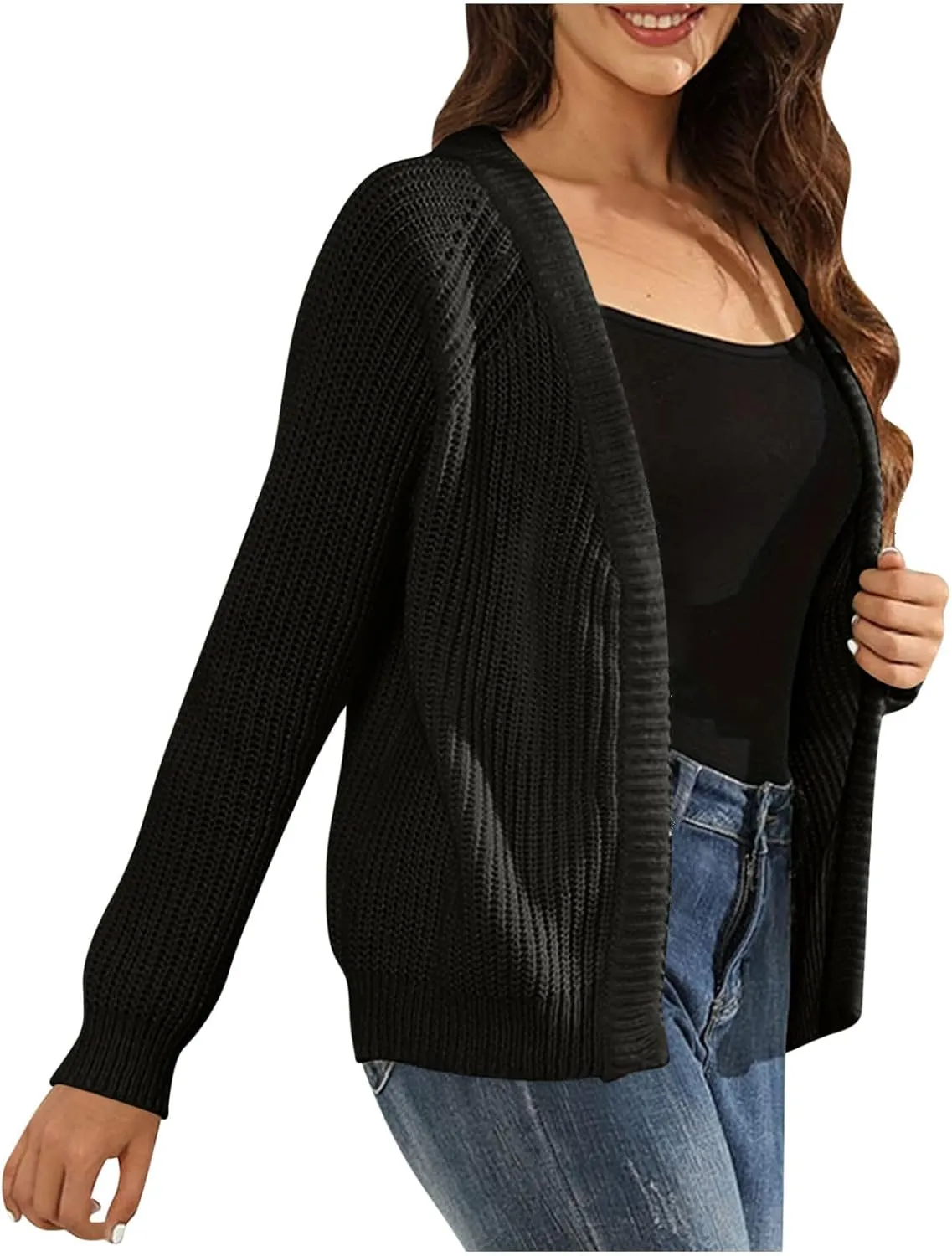 Women's Open Front Cardigan Long Sleeve Trendy Casual Outwear Loose Soft Cable Knit Sweaters