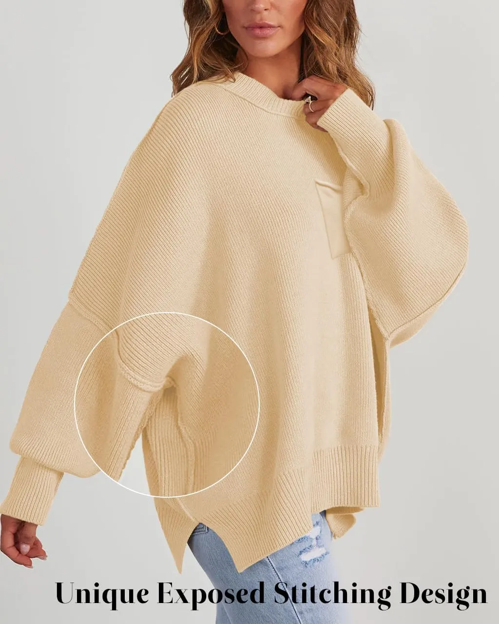 Women's Oversized Sweaters 2025 Crewneck Long Sleeve Ribbed Knit Batwing Pullover Tops