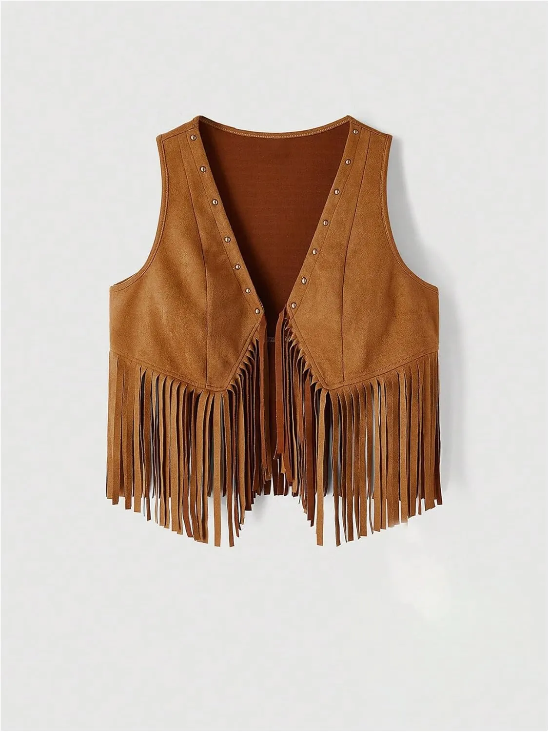 Women's Plus Size Faux Suede Vest Jacket Open Front Fringe Hem Cardigan Outerwear