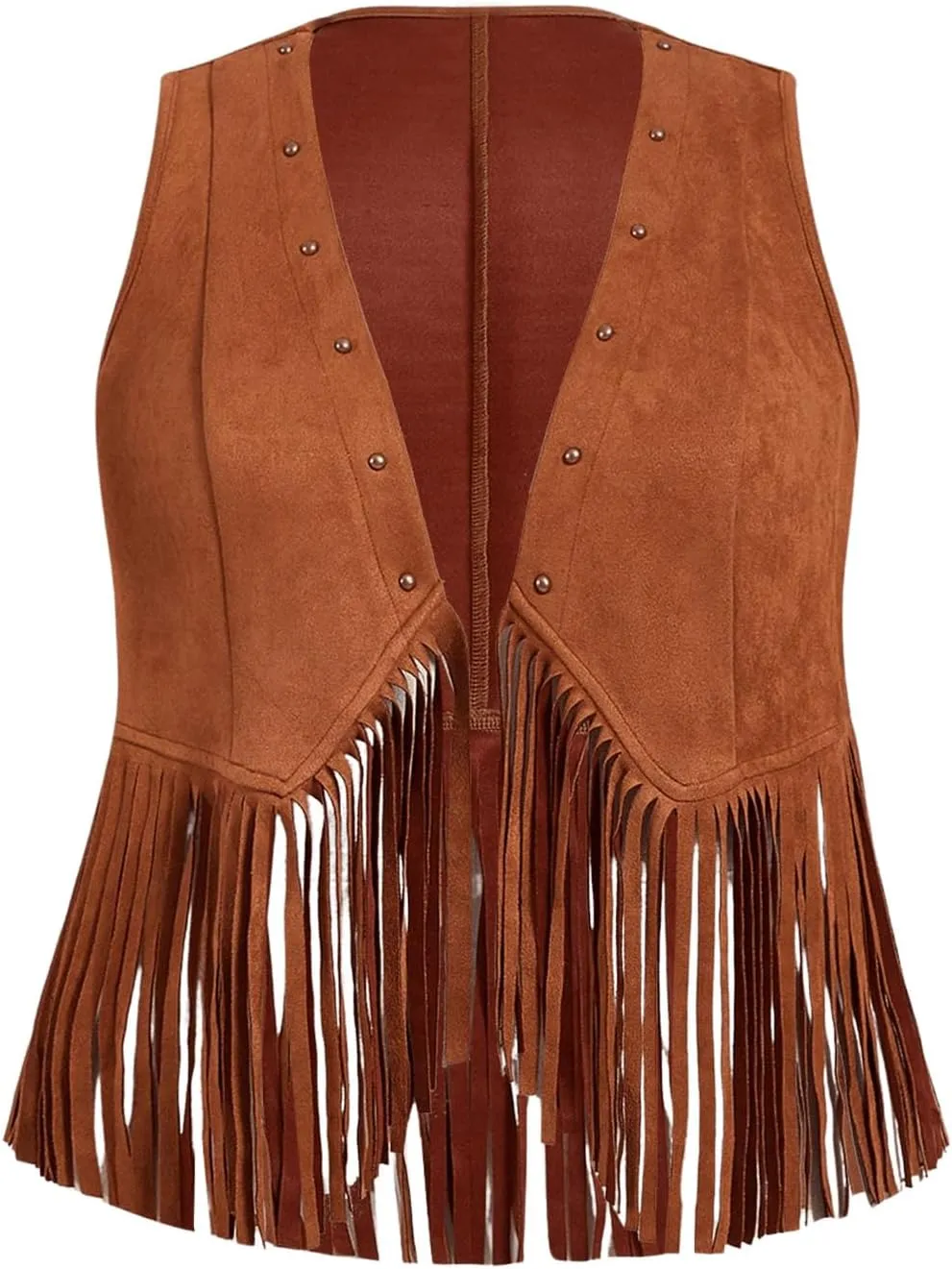 Women's Plus Size Faux Suede Vest Jacket Open Front Fringe Hem Cardigan Outerwear