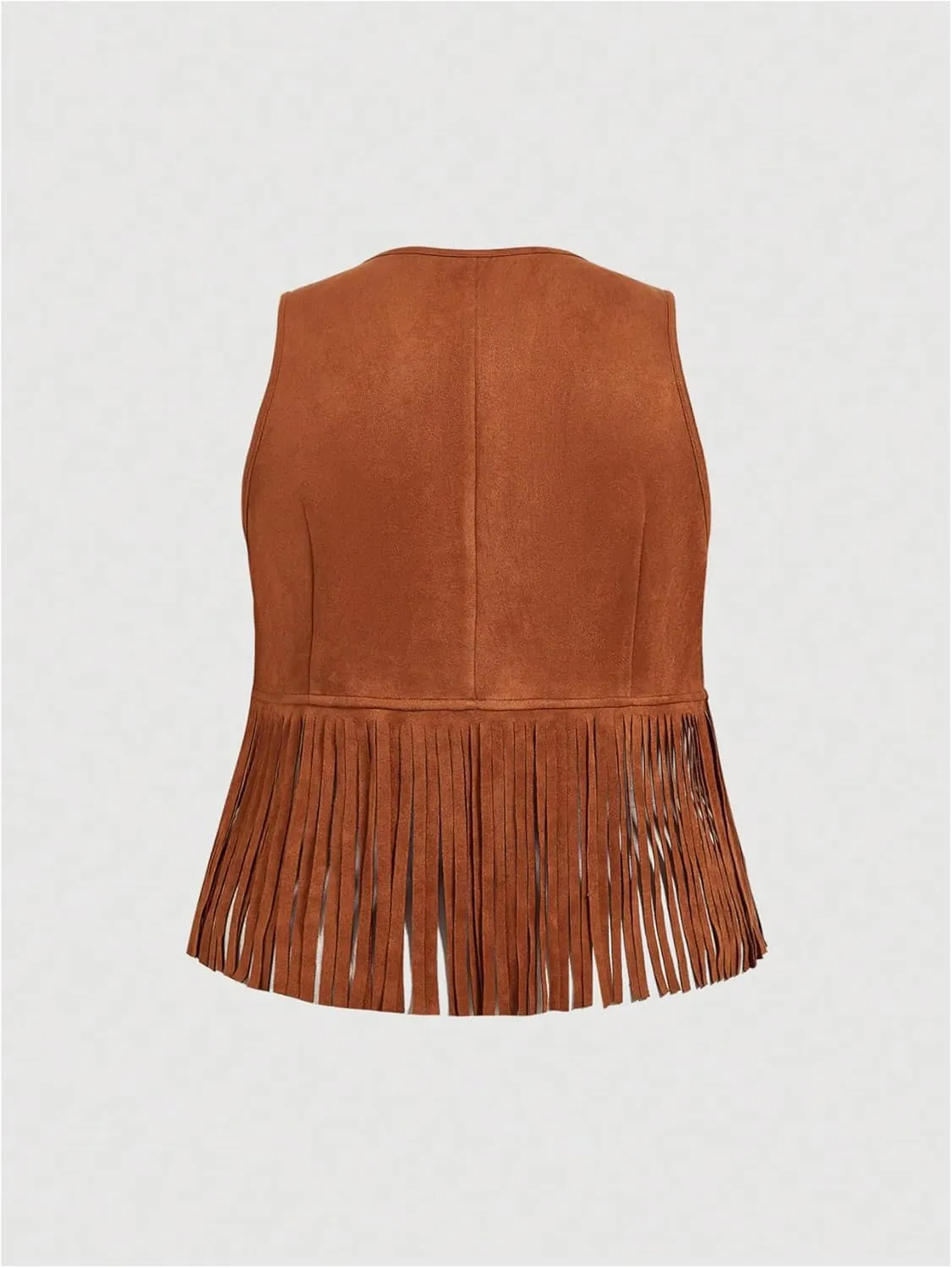 Women's Plus Size Faux Suede Vest Jacket Open Front Fringe Hem Cardigan Outerwear