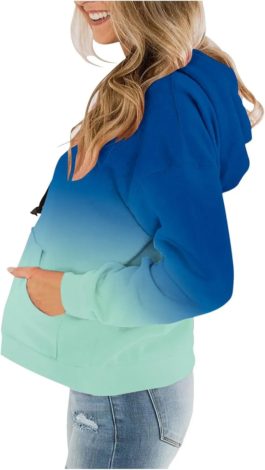 Womens Plus Size Hoodie Sweatshirt 2024 Fall Fashion Gradient Color Hooded Sweatshirt Loose Long Sleeve Pullover Tops